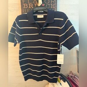 NWT Free Assembly Navy & White Striped Short Sleeve Polo